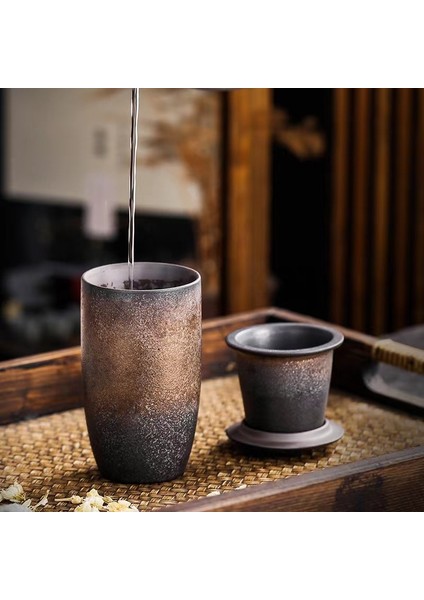 Altın Tek Fincan 225 ml Ins Kahve Fincanı Vintage El Yapımı Kaba Çömlek Kungfu Çay Kapaklı Bardak Latte Capuccino Flatcup Japon Tarzı 1 Adet/3 Adet Set (Yurt Dışından)