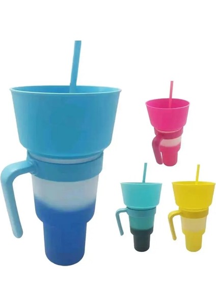 Sarı Çok Fonksiyonlu Renk Değiştiren Stadyum Bardak Sızdırmaz Seyahat Snack Combo Bardak Yetişkinler Için Ev Mutfak Aperatif Pipetli Bardak (Yurt Dışından)