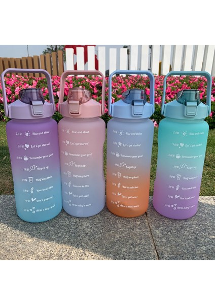 Yeşil 2.0l 2 Litre Su Şişesi Motivasyon Içme Suyu Şişesi Spor Su Şişesi Zaman Işaretleyici Çıkartmalar ile Taşınabilir Yeniden Kullanılabilir Plastik Bardaklar (Yurt Dışından)