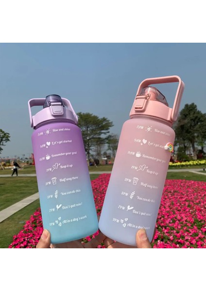 Yeşil 2.0l 2 Litre Su Şişesi Motivasyon Içme Suyu Şişesi Spor Su Şişesi Zaman Işaretleyici Çıkartmalar ile Taşınabilir Yeniden Kullanılabilir Plastik Bardaklar (Yurt Dışından)