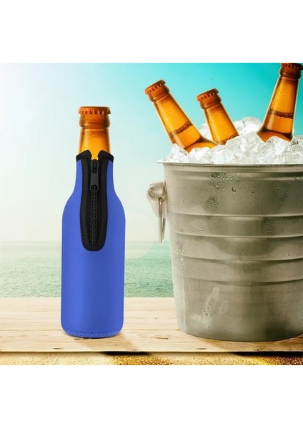 Mavi 1 Adet Bira Şişesi Soğutucu Kollu Halka Fermuar Katlanabilir Neopren Izolatörler Için 12 Oz 330 ml Şişeler Parti Içecek Termos (Yurt Dışından)