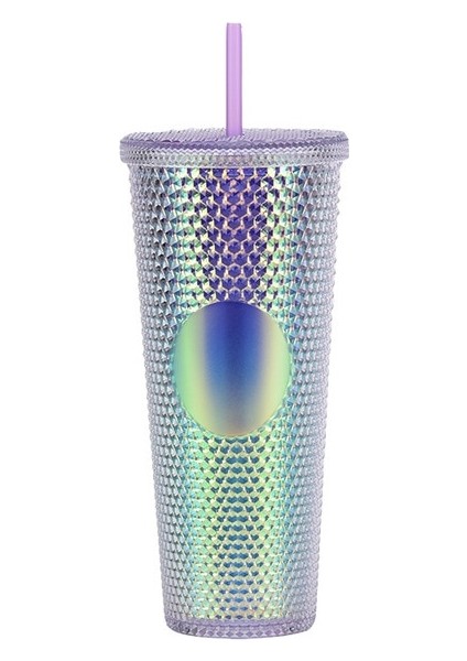 Temizle Degrade D 710ML 700ML 24OZ Çivili Bardak Bardak Çift Duvar Plastik Siyah Altın Yağ Kaygan Degrade Pembe Bling Çivili Pipetli Bardak (Yurt Dışından)