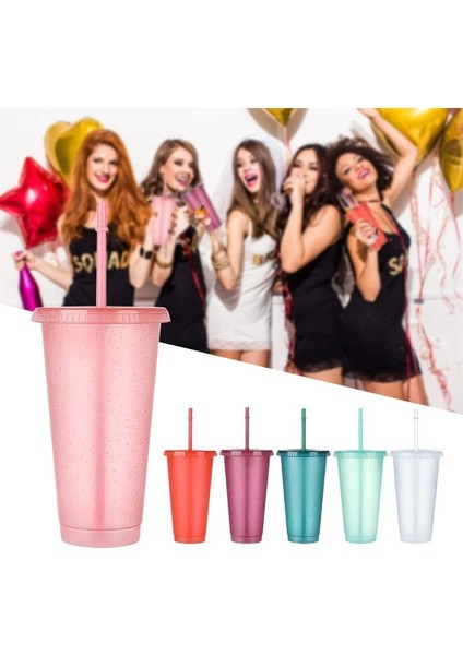 Açık Yeşil 700ML 400/700ML Yeniden Kullanılabilir Flaş Tozu Bardak Kapaklı Mat Kaplama Saman Bardak Diy Plastik Soğuk Su Şişesi Kahve Kupa Açık Parti (Yurt Dışından)