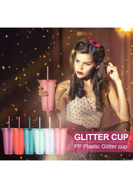 Açık Yeşil 700ML 400/700ML Yeniden Kullanılabilir Flaş Tozu Bardak Kapaklı Mat Kaplama Saman Bardak Diy Plastik Soğuk Su Şişesi Kahve Kupa Açık Parti (Yurt Dışından)