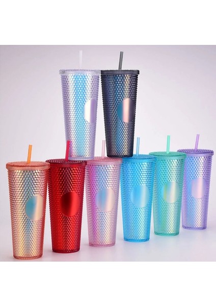 Sis Turuncu 24 Oz Elmas Saman Kapaklı Bardak Büyük Kapasiteli Su Şişesi Bpa Ücretsiz Akrilik Çivili Yalıtımlı Su Kahve Fincanı Seyahat Kupa (Yurt Dışından) fırsatları