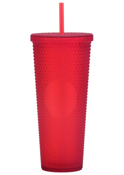 Şeffaf Kırmızı Mat 00 710ML 2023 # 700ML/24OZ Tumbler Bling Elmas Tırnak Pipeti Soğuk Bardak, Işaretsiz, Lazer Gökkuşağı Degrade Pipetli Bardak (Yurt Dışından)