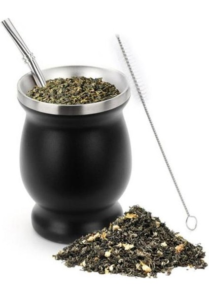 Siyah 230ML 230ML Mate Kupası Bombilla Yerba Mate Kabak Paslanmaz Çelik Çay Kaşıklı Bardak Fırça Isı Yalıtımı Anti Haşlanma Çay Bardağı Bardak (Yurt Dışından)