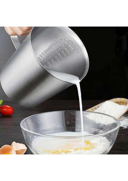 Gümüş 1000ML Kalınlaşmış 304 Paslanmaz Çelik Ölçme Kabı Ölçekli 2000ML 1000ML 500ML Büyük Kapasiteli Mutfak Pratik Ölçme Kabı (Yurt Dışından)