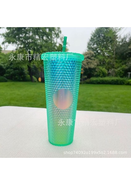 Style-R 710ML 710ML Çift Katmanlı Kahve Fincanı Kapaklı Samanlı Elektroliz Durian Fincan 24OZ Elmas Kravat Glitter Fincan Soğuk Içecek Bardak Şişe (Yurt Dışından)
