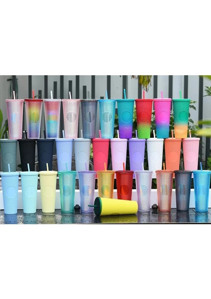 Style-R 710ML 710ML Çift Katmanlı Kahve Fincanı Kapaklı Samanlı Elektroliz Durian Fincan 24OZ Elmas Kravat Glitter Fincan Soğuk Içecek Bardak Şişe (Yurt Dışından) modelleri