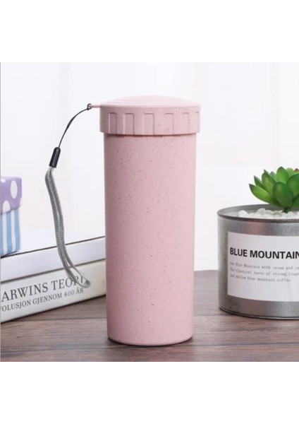 Pembe 400 ml Buğday Samanı Düz Su Kapaklı Şişe Shaker Protein El Içecek Bardağı Simpe Süt Kupa Açık Taşınabilir Okul Kızlar Için (Yurt Dışından)