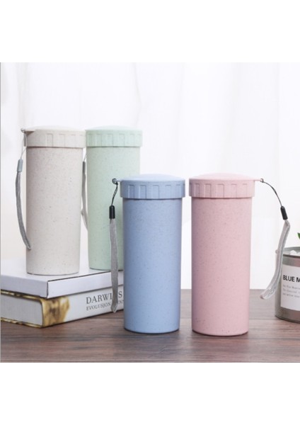 Pembe 400 ml Buğday Samanı Düz Su Kapaklı Şişe Shaker Protein El Içecek Bardağı Simpe Süt Kupa Açık Taşınabilir Okul Kızlar Için (Yurt Dışından)