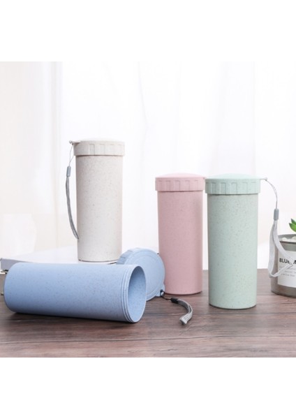 Pembe 400 ml Buğday Samanı Düz Su Kapaklı Şişe Shaker Protein El Içecek Bardağı Simpe Süt Kupa Açık Taşınabilir Okul Kızlar Için (Yurt Dışından)