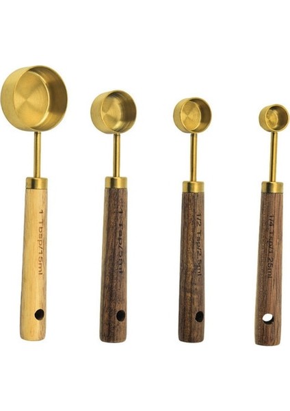 4 Kaşık 4/8 Adet Ahşap Altın Ölçme Bardak ve Kaşık Paslanmaz Çelik Gıda Kahve Unu Kepçe Mutfak Terazisi Pişirme Pişirme Gadget Setleri (Yurt Dışından)