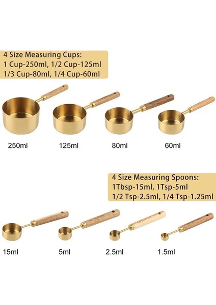 4 Kaşık 4/8 Adet Ahşap Altın Ölçme Bardak ve Kaşık Paslanmaz Çelik Gıda Kahve Unu Kepçe Mutfak Terazisi Pişirme Pişirme Gadget Setleri (Yurt Dışından)