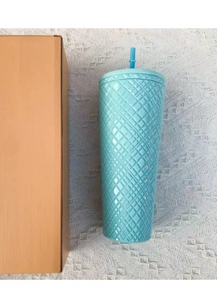 Gök Mavisi 701-800ML Elmas Radyant Tanrıça Kupası Logo'lu 710ML Yaz Soğuk Su Bardağı Samanlı Bardak Çift Katmanlı Plastik Durian Kahve Kupa (Yurt Dışından)