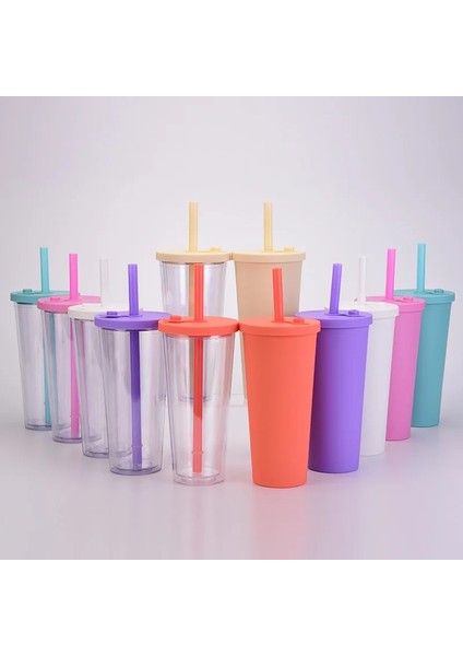 F 700ML 700ML Sıska Bardak Plastik Bardak Süt Çay Bardağı Soğuk Içecek Kupa Çift Katmanlı Saman Bardak Kabarcık Çay Inciler Smoothie Boba Bardak 24OZ (Yurt Dışından) modelleri