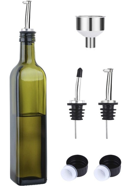 Cam Zeytinyağı ŞIŞESI-500 ml Dökücü ve Hunili Yeşil Yağ ve Sirke Şişesi-Zeytinyağı Sürahisi (Yurt Dışından)