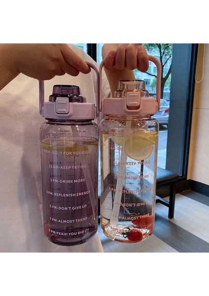 Mavi 217G 2000 ml 2 Litre Samanlı Su Şişesi Kadın Sürahi Kızlar Taşınabilir Seyahat Şişeleri Spor Bisiklet Fincan Yaz Soğuk Su Sürahi Zaman Işaretleyici ile (Yurt Dışından) modelleri