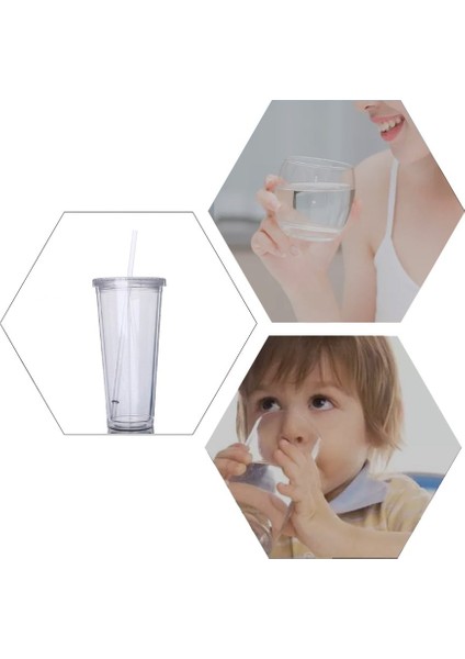 Şeffaf 450 ml Süt Tumbler Saman Bardak Içecekler Kapaklı Bardak Çift Katmanlı Plastik Smoothie Soğuk Içecek Seyahat Kupa Yeniden Kullanılabilir Meyve Bardağı Su Şişesi (Yurt Dışından)