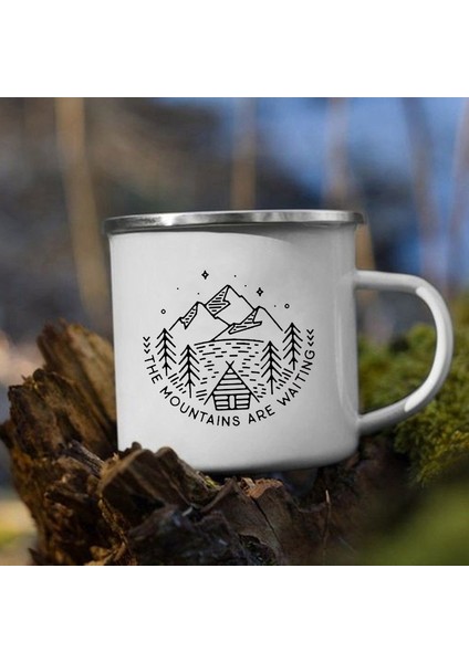 XH1014-A015WH-8 Dağ Bekliyor Baskı Emaye Kupa Yaratıcı Kamp Kahve Çay Su Süt Fincan Kupalar Kolu Drinkware Tatil Yürüyüş Hediye (Yurt Dışından)