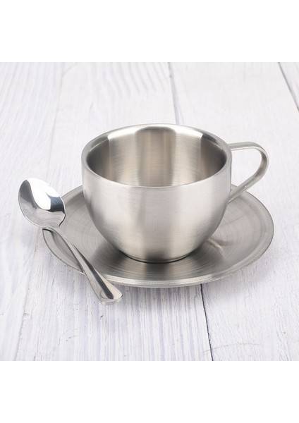 180ML Mat 101-200ML Paslanmaz Çelik Kahve Fincanları Seti Çift Katlı Isı Yalıtım Kahve Kupa Çay Fincanları Seti Çay Seti Süt Kupa Tabağı Mat Kaşık (Yurt Dışından)