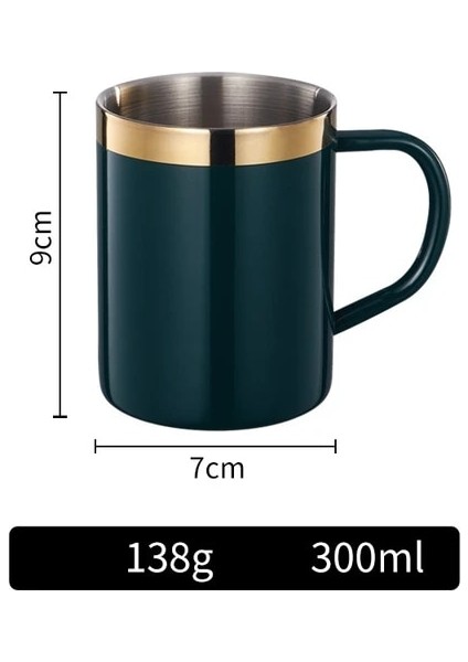 Yeşil 300ML B 200-500ML Çift Duvar Kahve Fincanı Kapaklı 304 Paslanmaz Çelik Çift Alt Kupa Bira Kupa Çay Bardakları Içme Bardakları Termal Kupa Su Kupa (Yurt Dışından)