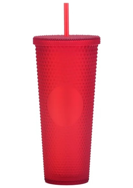 Buzlu Kırmızı 701-800ML Çift Duvar Dıy 700ML 710ML 24OZ Katı Pastel Renkli Plastik Durian Tumbler Durian Pipetli Bardak ve Kapaklı Logo Yok (Yurt Dışından)
