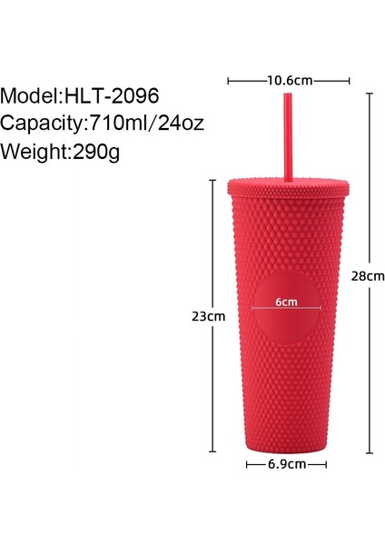 Buzlu Kırmızı 701-800ML Çift Duvar Dıy 700ML 710ML 24OZ Katı Pastel Renkli Plastik Durian Tumbler Durian Pipetli Bardak ve Kapaklı Logo Yok (Yurt Dışından)