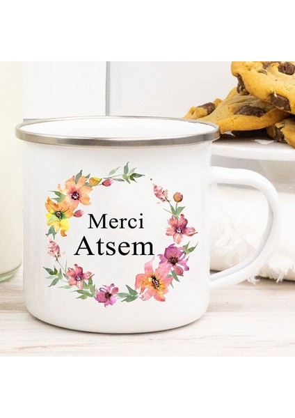 XH10034-A015WH-8 Fransız Teşekkürler Atsem Baskı Emaye Kupalar Yaratıcı Kahve Kupa Içecek Suyu Süt Bardak Okul Ev Kolu Drinkware Öğretmen Hediyeler (Yurt Dışından)