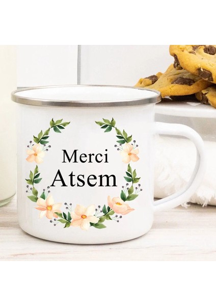 XH10034-A015WH-8 Fransız Teşekkürler Atsem Baskı Emaye Kupalar Yaratıcı Kahve Kupa Içecek Suyu Süt Bardak Okul Ev Kolu Drinkware Öğretmen Hediyeler (Yurt Dışından) fırsatları