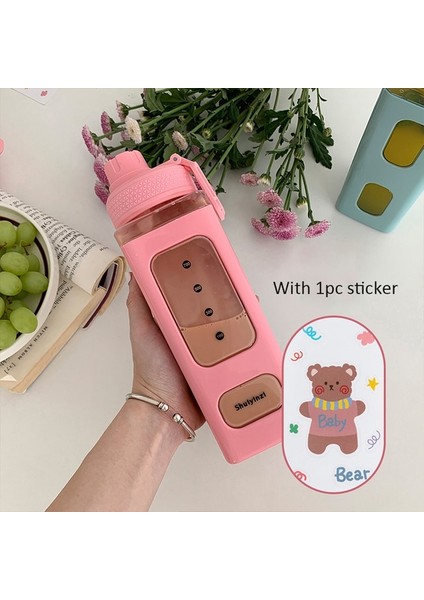 Pembe D 900ML Ayı Pastel Su Şişesi 3D Etiketli 700ML/900ML Plastik Seyahat Çay Suyu Süt Taşınabilir Sevimli Shaker Içme Şişesi Hediye (Yurt Dışından)