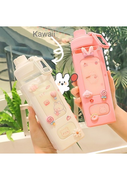 Pembe D 900ML Ayı Pastel Su Şişesi 3D Etiketli 700ML/900ML Plastik Seyahat Çay Suyu Süt Taşınabilir Sevimli Shaker Içme Şişesi Hediye (Yurt Dışından)