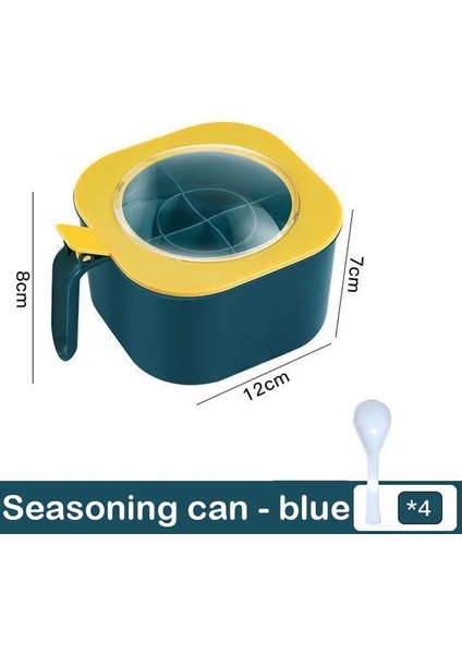 Mavi 4 In 1 Baharat Kutusu Kaşık Baharat Kavanoz Çok Bölmeli Tuz Biber Baharat Kavanozları Tencere Mutfak Aksesuarları Çeşni Konteyner (Yurt Dışından)