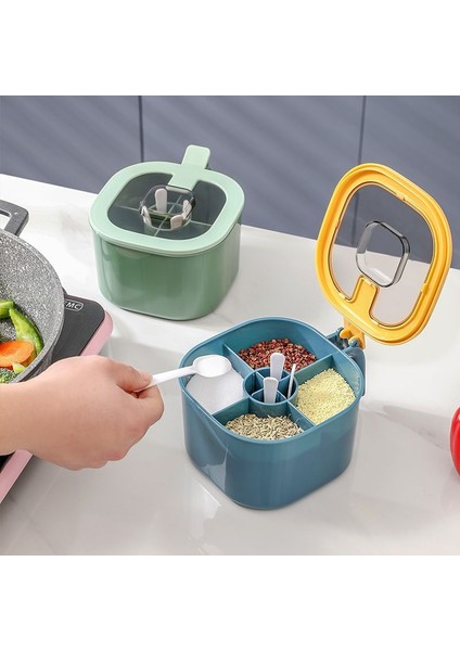 Mavi 4 In 1 Baharat Kutusu Kaşık Baharat Kavanoz Çok Bölmeli Tuz Biber Baharat Kavanozları Tencere Mutfak Aksesuarları Çeşni Konteyner (Yurt Dışından) modelleri