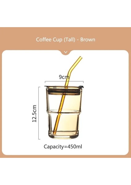 Kahverengi 450ML 450ML Kahve Gözlük Kapaklı Bardak Saman Isıya Dayanıklı Deri Kapak Cam Kupa Su Bardağı Çay Şarap Drinkware Gözlük Tumbler (Yurt Dışından)