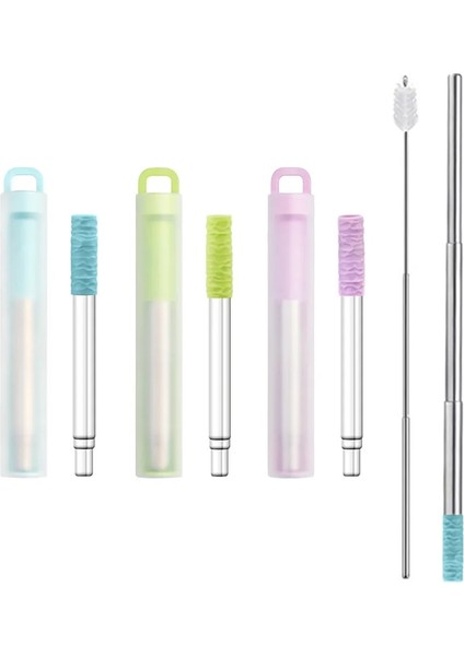 Mor Set Yeniden Kullanılabilir Teleskopik Saman Taşınabilir Içme Pipeti Seti Seyahat Için 304 Paslanmaz Çelik Katlanabilir Metal Saman Temizleme Fırçası ile (Yurt Dışından)