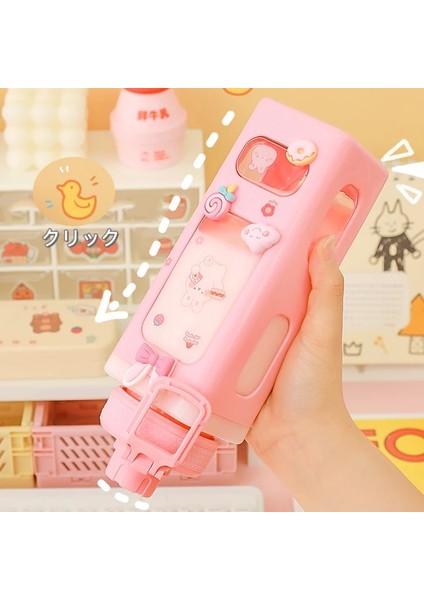 Pembe D 900ML Ayı Pastel Su Şişesi 3D Etiketli 700ML/900ML Plastik Seyahat Çay Suyu Süt Taşınabilir Sevimli Shaker Içme Şişesi Hediye (Yurt Dışından)
