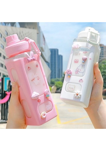 Pembe D 900ML Ayı Pastel Su Şişesi 3D Etiketli 700ML/900ML Plastik Seyahat Çay Suyu Süt Taşınabilir Sevimli Shaker Içme Şişesi Hediye (Yurt Dışından)
