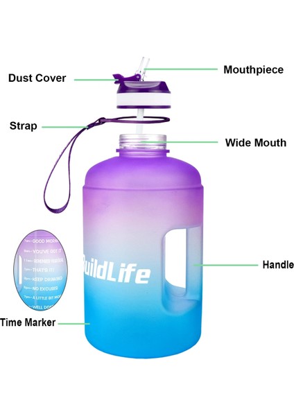 Geeen-Purple 3.78L 128OZ Buildlife 1 Galon Pipetli Su Şişesi Zaman Işaretleyici 3.78L 2.2l 1.3l Bpa Içermeyen Plastik Büyük Kapasiteli Fitness Spor Outdoorjugs (Yurt Dışından) modelleri