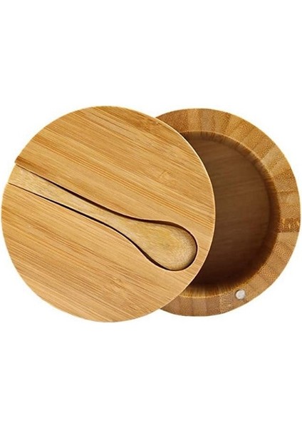 Koyu Gri Bambu Baharat Kutusu Kaşık Döner Kapaklı Bambu Baharat Potu Manyetik Emme Baharat Potu Tek Hücreli Tuz Kutusu (Yurt Dışından)