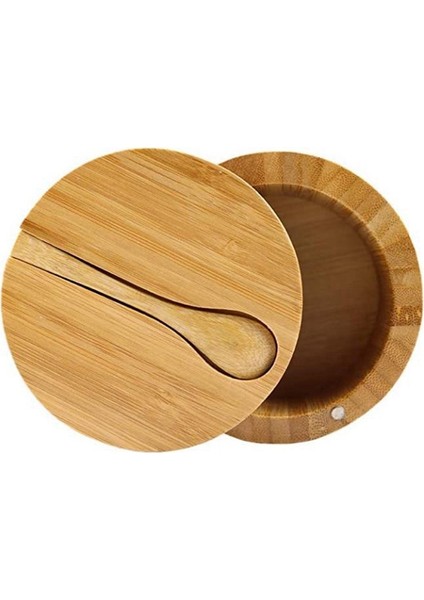 Koyu Gri Bambu Baharat Kutusu Kaşık Döner Kapaklı Bambu Baharat Potu Manyetik Emme Baharat Potu Tek Hücreli Tuz Kutusu (Yurt Dışından)