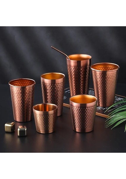 300ML Gümüş 175-550ML Çift Duvar Paslanmaz Çelik Büyük Bira Çay Kupa Çekiç Doku Soğuk Su Içecekleri Kahve Fincanı Kokteyl Bardakları Mutfak Ev Drinkware (Yurt Dışından)