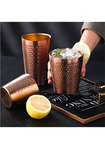 300ML Gümüş 175-550ML Çift Duvar Paslanmaz Çelik Büyük Bira Çay Kupa Çekiç Doku Soğuk Su Içecekleri Kahve Fincanı Kokteyl Bardakları Mutfak Ev Drinkware (Yurt Dışından)