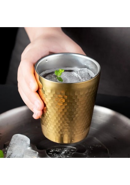 300ML Gümüş 175-550ML Çift Duvar Paslanmaz Çelik Büyük Bira Çay Kupa Çekiç Doku Soğuk Su Içecekleri Kahve Fincanı Kokteyl Bardakları Mutfak Ev Drinkware (Yurt Dışından)
