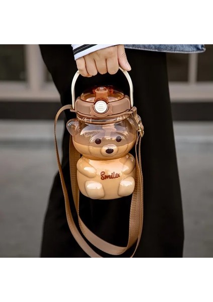 BROWN-1000ML-A 1000ML Ila 1400ML Sevimli Ayı Kupası Çeşitli Modlar 800ML Ila 1400ML Tumbler Kız Çocuk Açık Hava Içme Su Isıtıcısı Için Samanlı Kawaii Su Şişesi (Yurt Dışından)