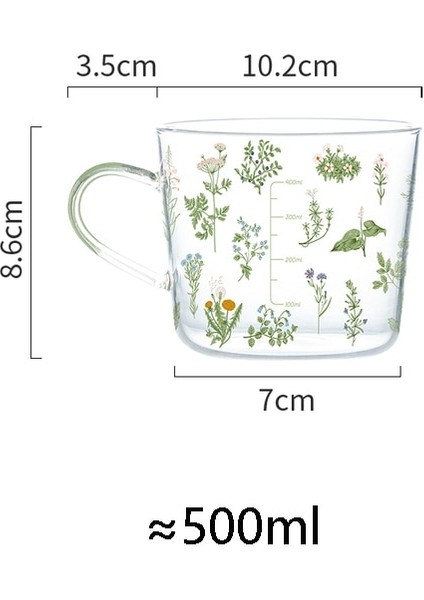 Yeşil Çim A 450-500ML 500ML Yaratıcı Cam Ölçekli Grip Kupa Kahvaltı Süt Kahve Çift Kupa Ev Partisi Bardak Su Drinkware Meyve Suyu Bardak (Yurt Dışından)