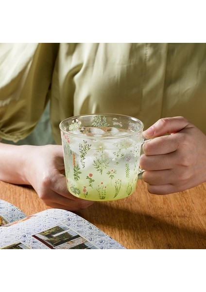 Yeşil Çim A 450-500ML 500ML Yaratıcı Cam Ölçekli Grip Kupa Kahvaltı Süt Kahve Çift Kupa Ev Partisi Bardak Su Drinkware Meyve Suyu Bardak (Yurt Dışından)