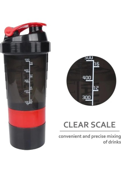 Siyah 501-600ML 3 Katmanlı Protein Shaker Şişesi Protein Tozu Milkshake Kupası Spor Spor Su Bardağı 550ML Bardak Ilaç Kutusu ile Su Şişeleri (Yurt Dışından)
