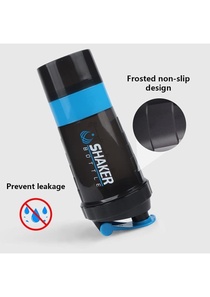 Siyah 501-600ML 3 Katmanlı Protein Shaker Şişesi Protein Tozu Milkshake Kupası Spor Spor Su Bardağı 550ML Bardak Ilaç Kutusu ile Su Şişeleri (Yurt Dışından)